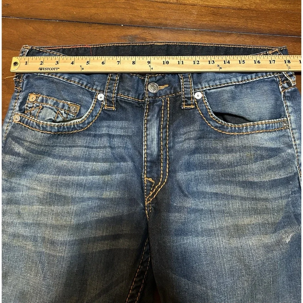 True Religion Skinny Jeans Mens 36x32 Red Orange Big T Thick Stitch 31173-00